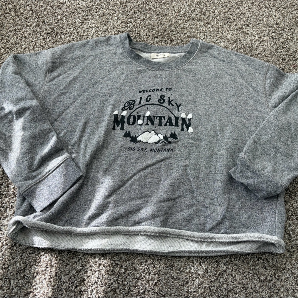Madewell Gray Big Sky Mountain Cropped Sweatshirt